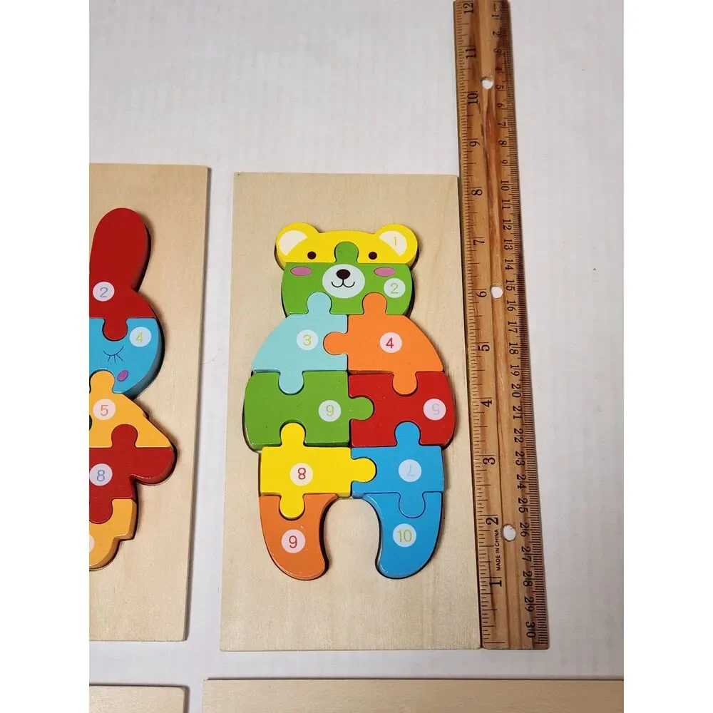 Lot of 4 Wooden Number Puzzles – Small Colorful Animal Learning Puzzles